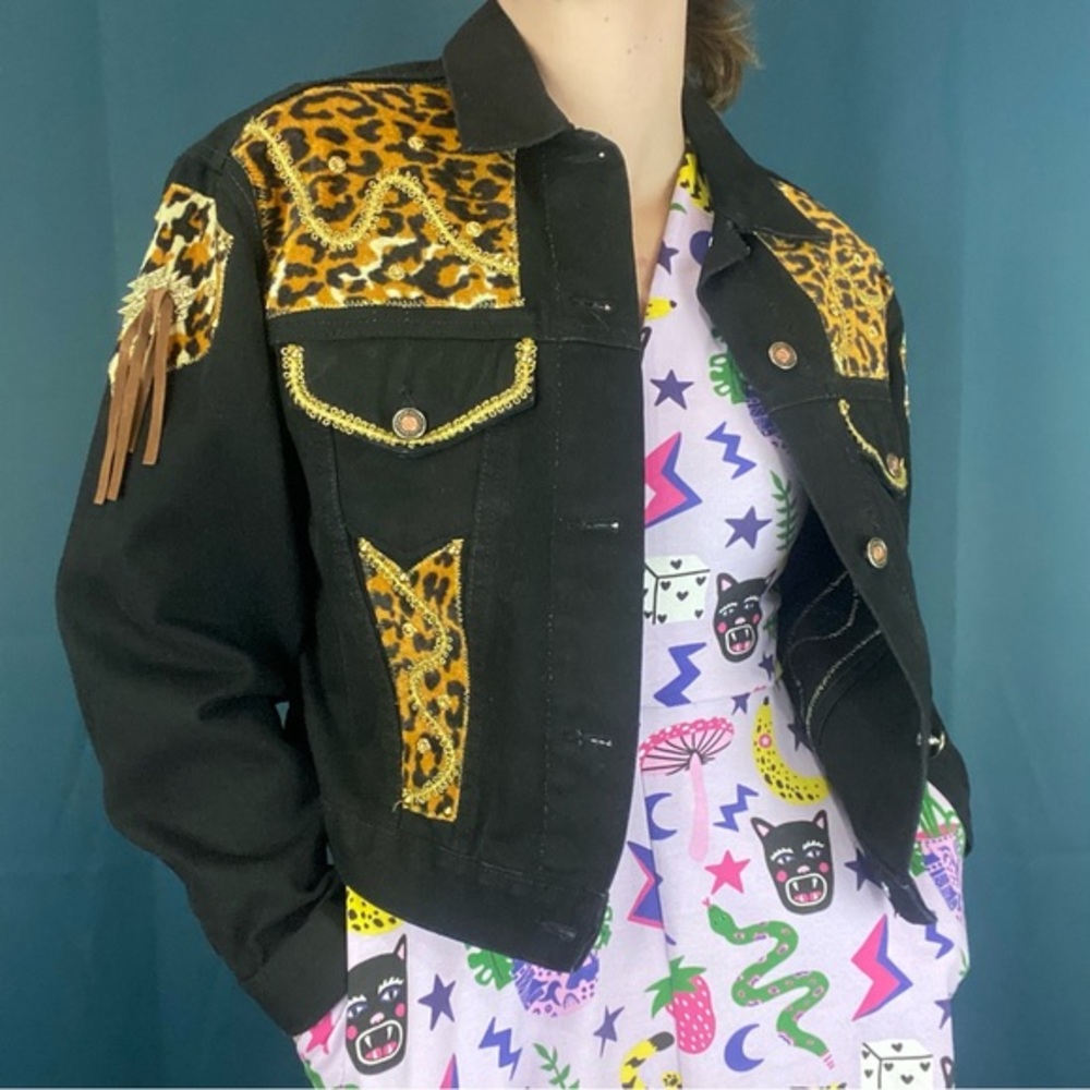 Vintage 80s Gazoz Western Leopard Denim Jacket